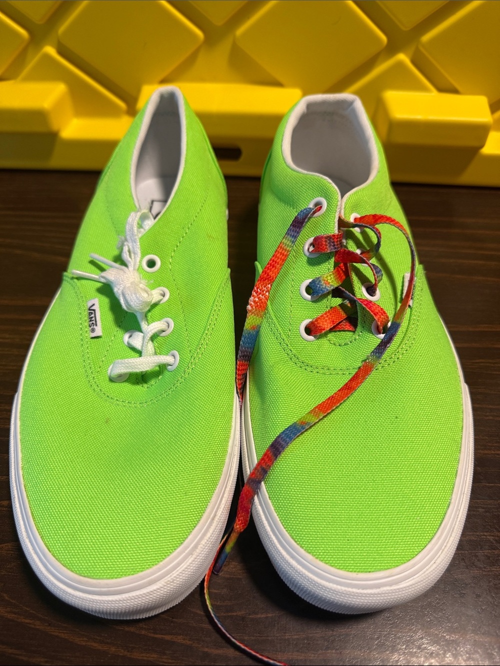 Vans Bright Lime Green Canvas Low-Top Sneakers with Rainbow Lace